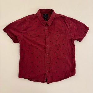 Maroon Western Retro Print Shouthouse SS XXL Men’s Button Shirt Short Sleeve 2XL